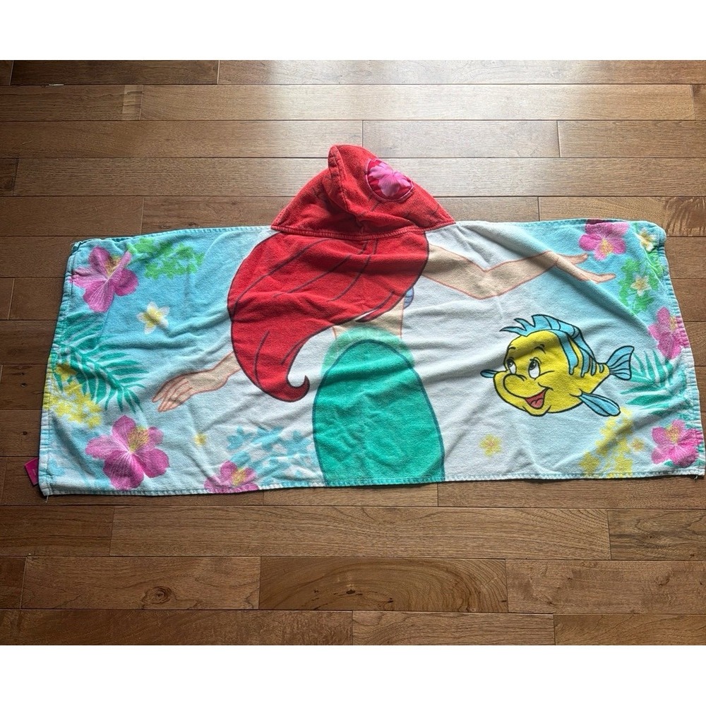 Disney Princess Hooded Towel Wrap Little Mermaid Ariel & Flounder
